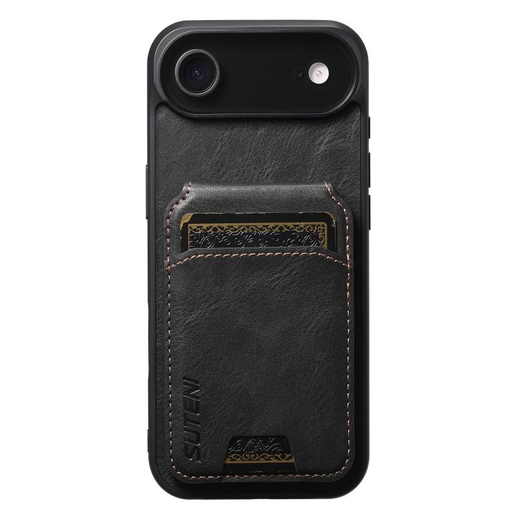 Suteni H02 Leather Wallet Stand Back Phone Case, For iPhone 17e / 16e, For iPhone 17 Pro Max, For iPhone 17 Pro, For iPhone 17, For iPhone Air, For iPhone 16 Pro Max, For iPhone 16 Pro, For iPhone 16 Plus