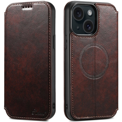 Suteni J05 Leather Magnetic MagSafe Phone Case, For iPhone 15 Pro, For iPhone 15 Plus, For iPhone 15