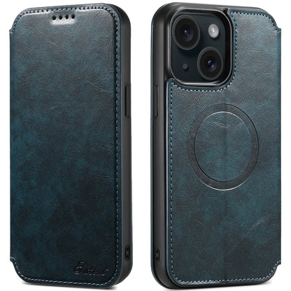 Suteni J05 Leather Magnetic MagSafe Phone Case, For iPhone 15 Pro, For iPhone 15 Plus, For iPhone 15