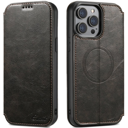 Suteni J05 Leather Magnetic MagSafe Phone Case, For iPhone 15 Pro, For iPhone 15 Plus, For iPhone 15