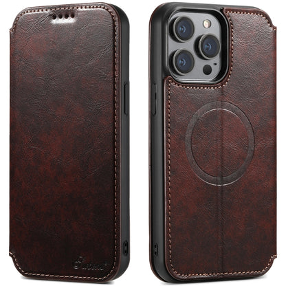 Suteni J05 Leather Magnetic MagSafe Phone Case, For iPhone 15 Pro, For iPhone 15 Plus, For iPhone 15