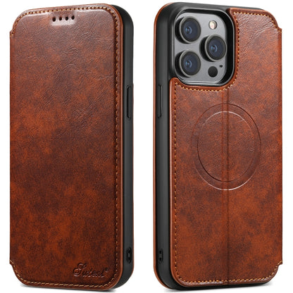 Suteni J05 Leather Magnetic MagSafe Phone Case, For iPhone 15 Pro, For iPhone 15 Plus, For iPhone 15