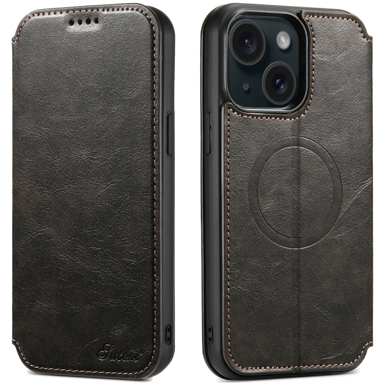 Suteni J05 Leather Magnetic MagSafe Phone Case, For iPhone 15 Pro, For iPhone 15 Plus, For iPhone 15
