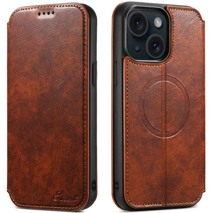 Suteni J05 Leather Magnetic MagSafe Phone Case, For iPhone 15 Pro, For iPhone 15 Plus, For iPhone 15