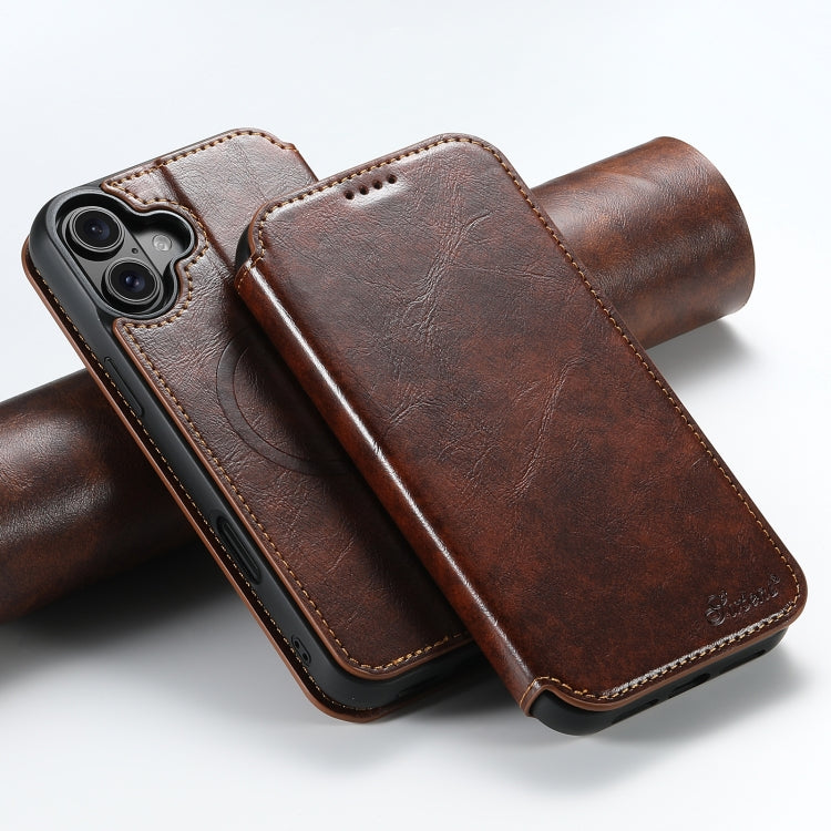 Suteni J05 Leather Magnetic MagSafe Phone Case, For iPhone 17 AIr, For iPhone 16 Pro Max, For iPhone 16 Pro, For iPhone 16 Plus, For iPhone 16, For iPhone 15 Pro Max