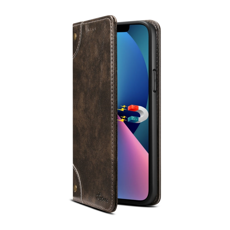 Suteni Baroque Calf Texture Buckle Wallet Leather Phone Case, For iPhone 15