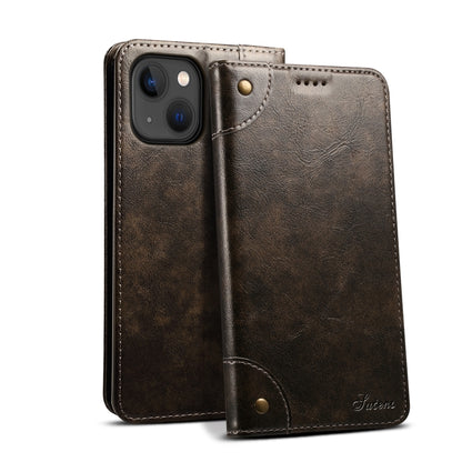 Suteni Baroque Calf Texture Buckle Wallet Leather Phone Case, For iPhone 15