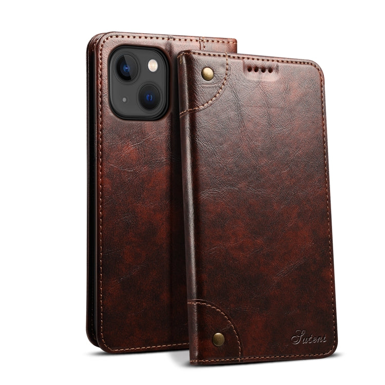 Suteni Baroque Calf Texture Buckle Wallet Leather Phone Case, For iPhone 15