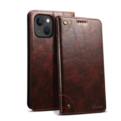 Suteni Baroque Calf Texture Buckle Wallet Leather Phone Case, For iPhone 15