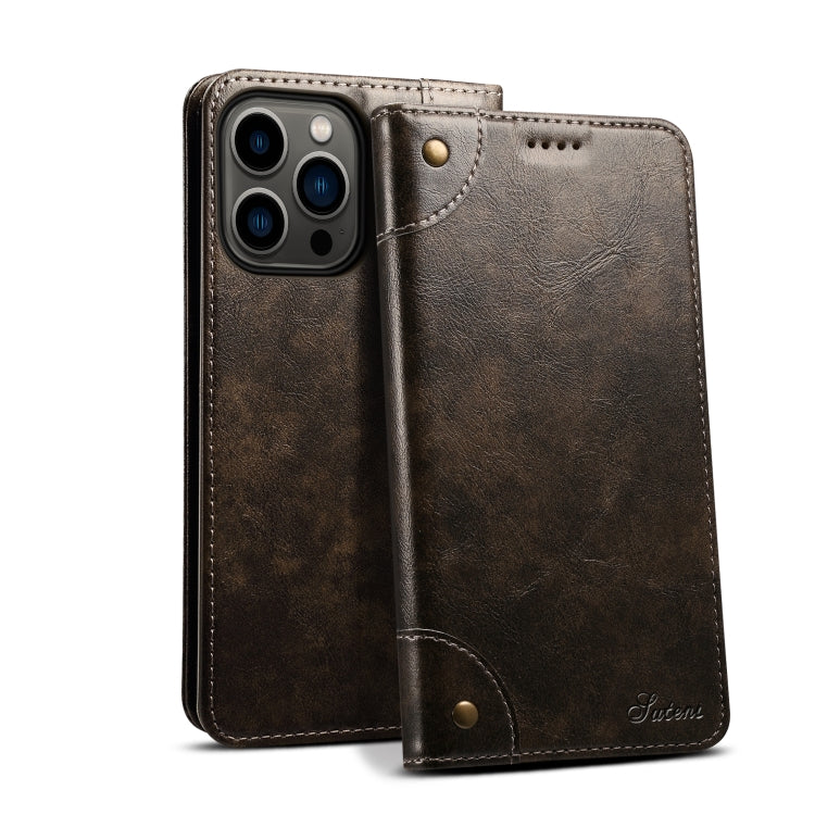 Suteni Baroque Calf Texture Buckle Wallet Leather Phone Case, For iPhone 16 Pro, For iPhone 16 Plus, For iPhone 16, For iPhone 15 Pro Max, For iPhone 15 Pro, For iPhone 15 Plus