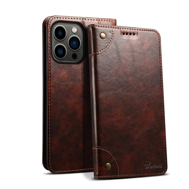 Suteni Baroque Calf Texture Buckle Wallet Leather Phone Case, For iPhone 16 Pro, For iPhone 16 Plus, For iPhone 16, For iPhone 15 Pro Max, For iPhone 15 Pro, For iPhone 15 Plus