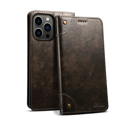 Suteni Baroque Calf Texture Buckle Wallet Leather Phone Case, For iPhone 16 Pro, For iPhone 16 Plus, For iPhone 16, For iPhone 15 Pro Max, For iPhone 15 Pro, For iPhone 15 Plus