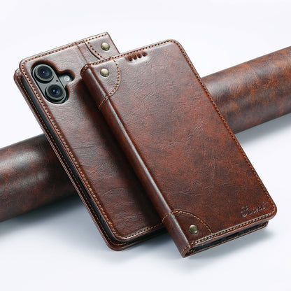Suteni Baroque Calf Texture Buckle Wallet Leather Phone Case, For iPhone 16 Pro, For iPhone 16 Plus, For iPhone 16, For iPhone 15 Pro Max, For iPhone 15 Pro, For iPhone 15 Plus