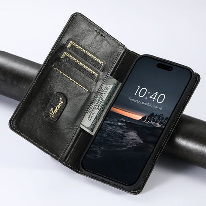Suteni Baroque Calf Texture Buckle Wallet Leather Phone Case, For iPhone 16 Pro, For iPhone 16 Plus, For iPhone 16, For iPhone 15 Pro Max, For iPhone 15 Pro, For iPhone 15 Plus