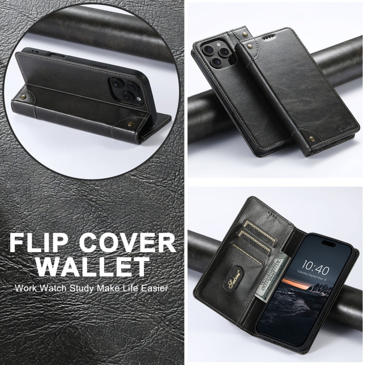 Suteni Baroque Calf Texture Buckle Wallet Leather Phone Case, For iPhone 16 Pro, For iPhone 16 Plus, For iPhone 16, For iPhone 15 Pro Max, For iPhone 15 Pro, For iPhone 15 Plus