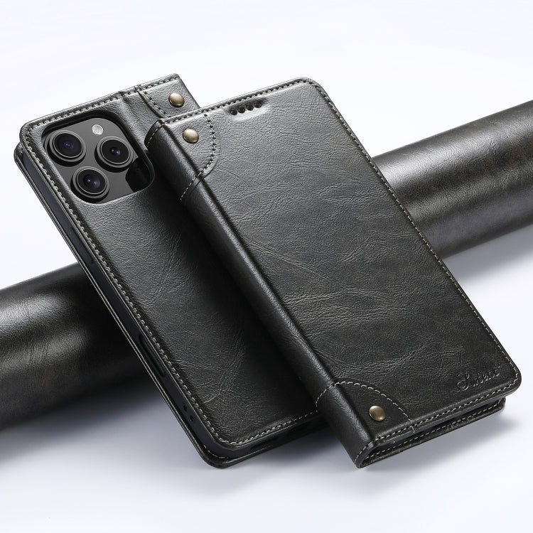 Suteni Baroque Calf Texture Buckle Wallet Leather Phone Case, For iPhone 16 Pro, For iPhone 16 Plus, For iPhone 16, For iPhone 15 Pro Max, For iPhone 15 Pro, For iPhone 15 Plus