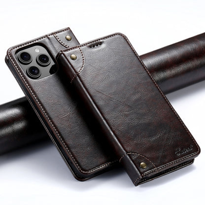 Suteni Baroque Calf Texture Buckle Wallet Leather Phone Case, For iPhone 16 Pro, For iPhone 16 Plus, For iPhone 16, For iPhone 15 Pro Max, For iPhone 15 Pro, For iPhone 15 Plus