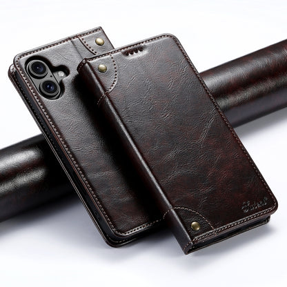 Suteni Baroque Calf Texture Buckle Wallet Leather Phone Case, For iPhone 16 Pro, For iPhone 16 Plus, For iPhone 16, For iPhone 15 Pro Max, For iPhone 15 Pro, For iPhone 15 Plus