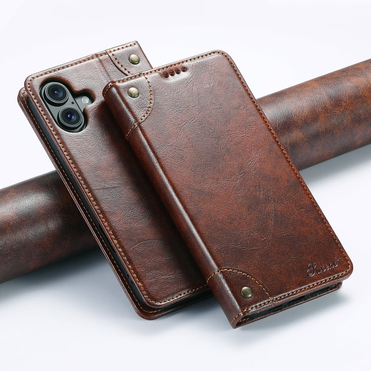 Suteni Baroque Calf Texture Buckle Wallet Leather Phone Case, For iPhone 16 Pro, For iPhone 16 Plus, For iPhone 16, For iPhone 15 Pro Max, For iPhone 15 Pro, For iPhone 15 Plus