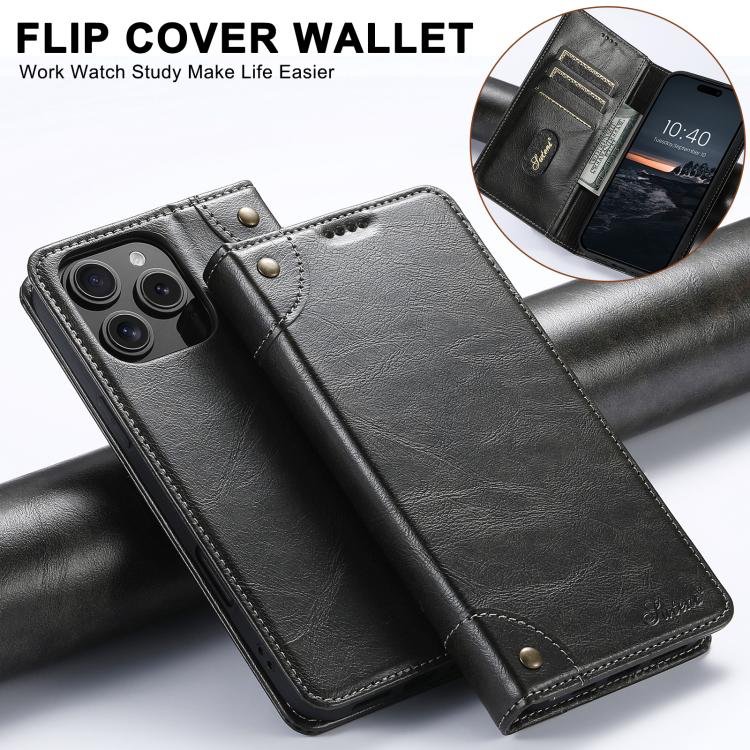 Suteni Baroque Calf Texture Buckle Wallet Leather Phone Case, For iPhone 17e / 16e, For iPhone 17 Pro Max, For iPhone 17 Pro, For iPhone 17, For iPhone Air, For iPhone 16 Pro Max