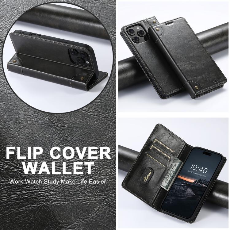 Suteni Baroque Calf Texture Buckle Wallet Leather Phone Case, For iPhone 17e / 16e, For iPhone 17 Pro Max, For iPhone 17 Pro, For iPhone 17, For iPhone Air, For iPhone 16 Pro Max