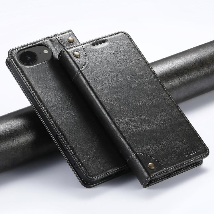 Suteni Baroque Calf Texture Buckle Wallet Leather Phone Case, For iPhone 17e / 16e, For iPhone 17 Pro Max, For iPhone 17 Pro, For iPhone 17, For iPhone Air, For iPhone 16 Pro Max