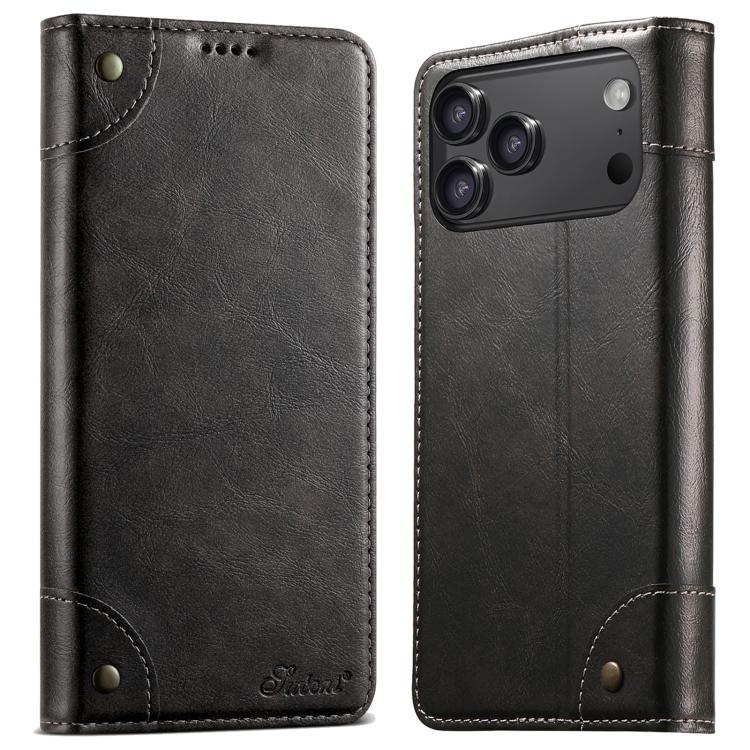 Suteni Baroque Calf Texture Buckle Wallet Leather Phone Case, For iPhone 17e / 16e, For iPhone 17 Pro Max, For iPhone 17 Pro, For iPhone 17, For iPhone Air, For iPhone 16 Pro Max