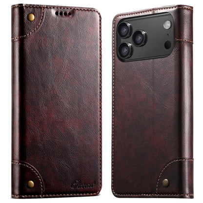 Suteni Baroque Calf Texture Buckle Wallet Leather Phone Case, For iPhone 17e / 16e, For iPhone 17 Pro Max, For iPhone 17 Pro, For iPhone 17, For iPhone Air, For iPhone 16 Pro Max