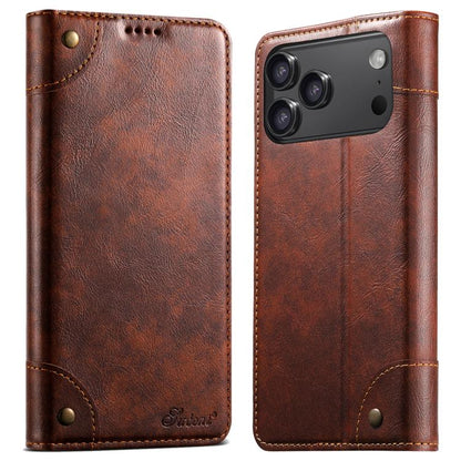 Suteni Baroque Calf Texture Buckle Wallet Leather Phone Case, For iPhone 17e / 16e, For iPhone 17 Pro Max, For iPhone 17 Pro, For iPhone 17, For iPhone Air, For iPhone 16 Pro Max
