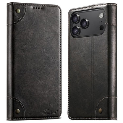 Suteni Baroque Calf Texture Buckle Wallet Leather Phone Case, For iPhone 17e / 16e, For iPhone 17 Pro Max, For iPhone 17 Pro, For iPhone 17, For iPhone Air, For iPhone 16 Pro Max