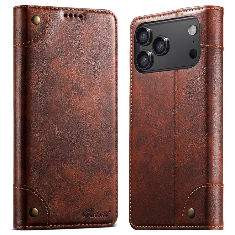 Suteni Baroque Calf Texture Buckle Wallet Leather Phone Case, For iPhone 17e / 16e, For iPhone 17 Pro Max, For iPhone 17 Pro, For iPhone 17, For iPhone Air, For iPhone 16 Pro Max