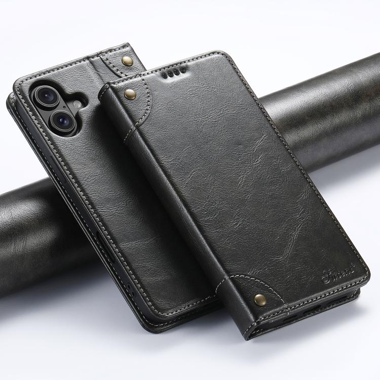 Suteni Baroque Calf Texture Buckle Wallet Leather Phone Case, For iPhone 17e / 16e, For iPhone 17 Pro Max, For iPhone 17 Pro, For iPhone 17, For iPhone Air, For iPhone 16 Pro Max