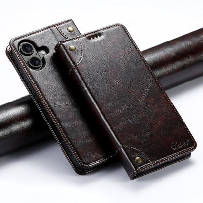 Suteni Baroque Calf Texture Buckle Wallet Leather Phone Case, For iPhone 17e / 16e, For iPhone 17 Pro Max, For iPhone 17 Pro, For iPhone 17, For iPhone Air, For iPhone 16 Pro Max