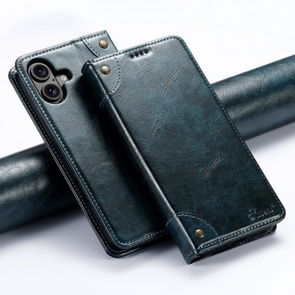 Suteni Baroque Calf Texture Buckle Wallet Leather Phone Case, For iPhone 17e / 16e, For iPhone 17 Pro Max, For iPhone 17 Pro, For iPhone 17, For iPhone Air, For iPhone 16 Pro Max