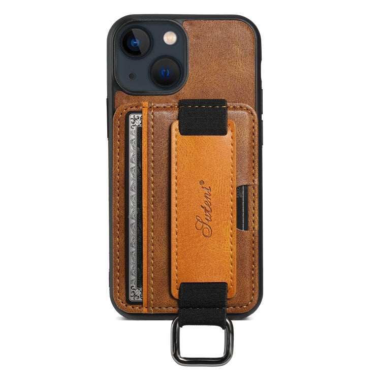 Suteni H13 Card Wallet Wrist Strap Holder PU Phone Case, For iPhone 16 Pro, For iPhone 16 Plus, For iPhone 16, For iPhone 15 Pro Max, For iPhone 15 Pro, For iPhone 15 Plus, For iPhone 15, For iPhone 17e / 16e
