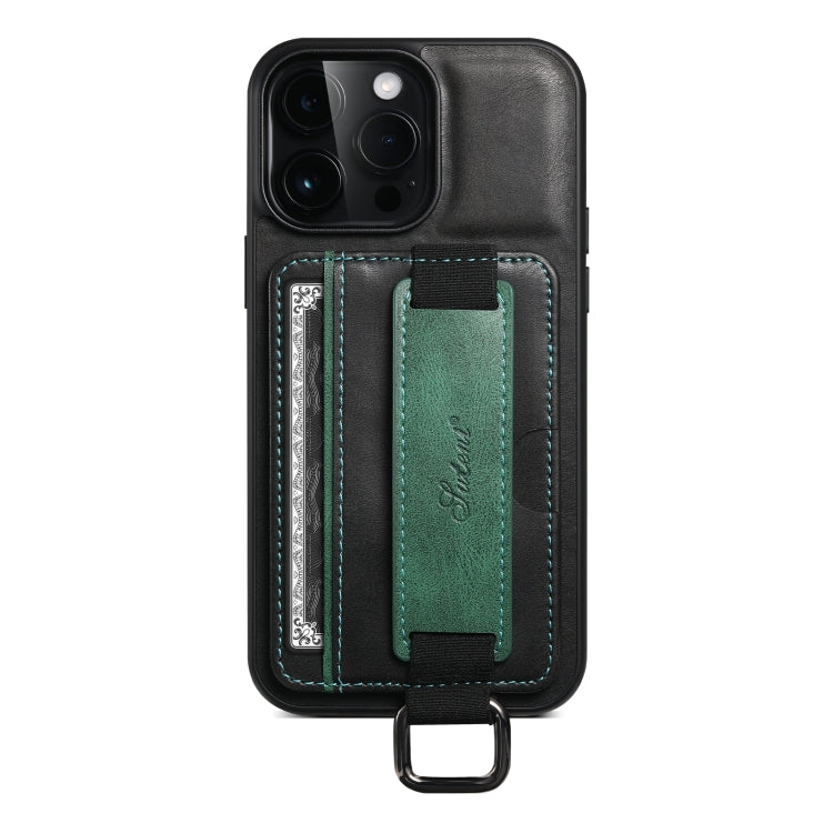 Suteni H13 Card Wallet Wrist Strap Holder PU Phone Case, For iPhone 16 Pro, For iPhone 16 Plus, For iPhone 16, For iPhone 15 Pro Max, For iPhone 15 Pro, For iPhone 15 Plus, For iPhone 15, For iPhone 17e / 16e