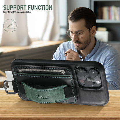 Suteni H13 Card Wallet Wrist Strap Holder PU Phone Case, For iPhone 16 Pro, For iPhone 16 Plus, For iPhone 16, For iPhone 15 Pro Max, For iPhone 15 Pro, For iPhone 15 Plus, For iPhone 15, For iPhone 17e / 16e