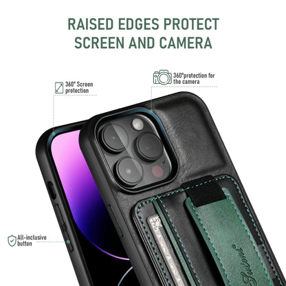 Suteni H13 Card Wallet Wrist Strap Holder PU Phone Case, For iPhone 16 Pro, For iPhone 16 Plus, For iPhone 16, For iPhone 15 Pro Max, For iPhone 15 Pro, For iPhone 15 Plus, For iPhone 15, For iPhone 17e / 16e
