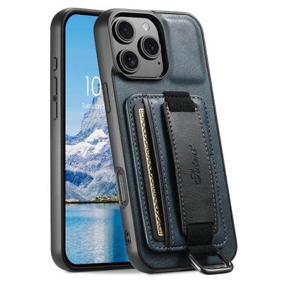 Suteni H13 Card Wallet Wrist Strap Holder PU Phone Case, For iPhone 18, For iPhone 18 Pro, For iPhone 18 Pro Max, For iPhone 17 Pro Max, For iPhone 17 Pro, For iPhone 17, For iPhone  Air, For iPhone 16 Pro Max
