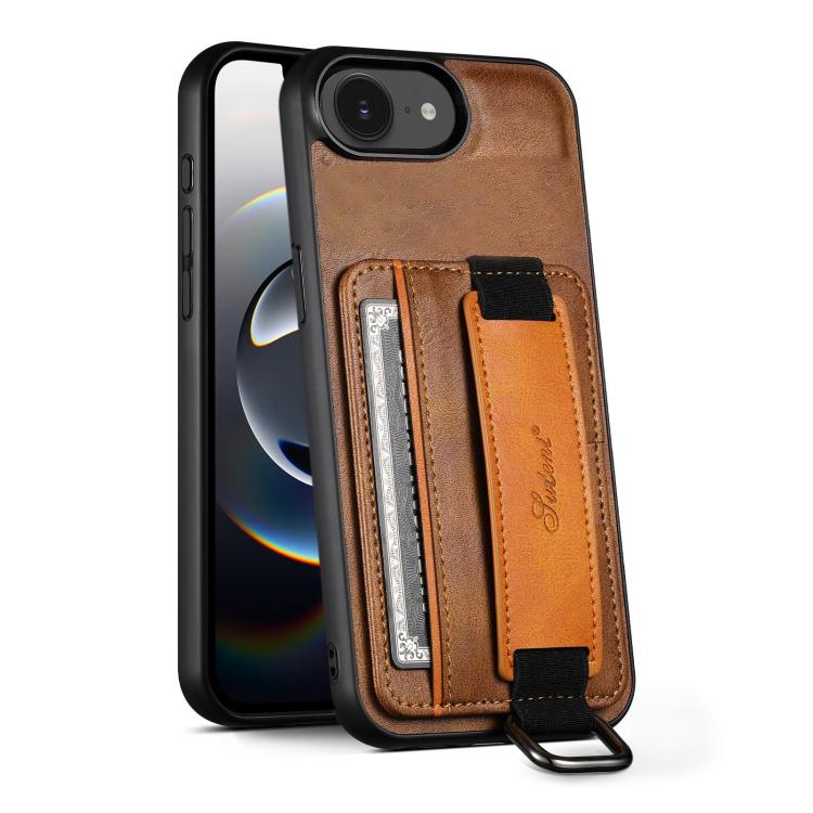 Suteni H13 Card Wallet Wrist Strap Holder PU Phone Case, For iPhone 16 Pro, For iPhone 16 Plus, For iPhone 16, For iPhone 15 Pro Max, For iPhone 15 Pro, For iPhone 15 Plus, For iPhone 15, For iPhone 17e / 16e