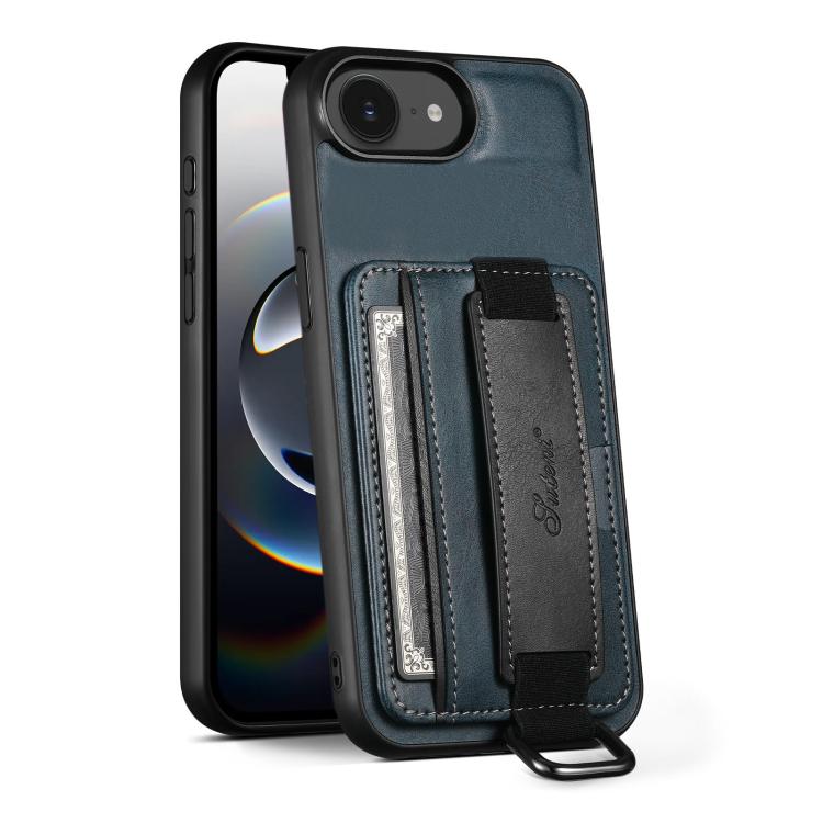 Suteni H13 Card Wallet Wrist Strap Holder PU Phone Case, For iPhone 16 Pro, For iPhone 16 Plus, For iPhone 16, For iPhone 15 Pro Max, For iPhone 15 Pro, For iPhone 15 Plus, For iPhone 15, For iPhone 17e / 16e