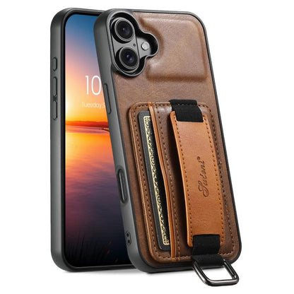 Suteni H13 Card Wallet Wrist Strap Holder PU Phone Case, For iPhone 18, For iPhone 18 Pro, For iPhone 18 Pro Max, For iPhone 17 Pro Max, For iPhone 17 Pro, For iPhone 17, For iPhone  Air, For iPhone 16 Pro Max
