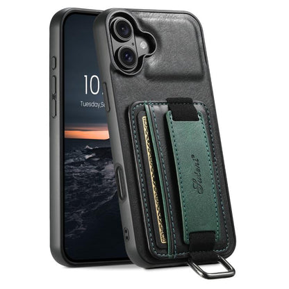 Suteni H13 Card Wallet Wrist Strap Holder PU Phone Case, For iPhone 18, For iPhone 18 Pro, For iPhone 18 Pro Max, For iPhone 17 Pro Max, For iPhone 17 Pro, For iPhone 17, For iPhone  Air, For iPhone 16 Pro Max