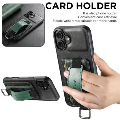 Suteni H13 Card Wallet Wrist Strap Holder PU Phone Case, For iPhone 18, For iPhone 18 Pro, For iPhone 18 Pro Max, For iPhone 17 Pro Max, For iPhone 17 Pro, For iPhone 17, For iPhone  Air, For iPhone 16 Pro Max