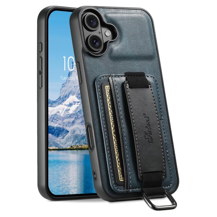 Suteni H13 Card Wallet Wrist Strap Holder PU Phone Case, For iPhone 18, For iPhone 18 Pro, For iPhone 18 Pro Max, For iPhone 17 Pro Max, For iPhone 17 Pro, For iPhone 17, For iPhone  Air, For iPhone 16 Pro Max