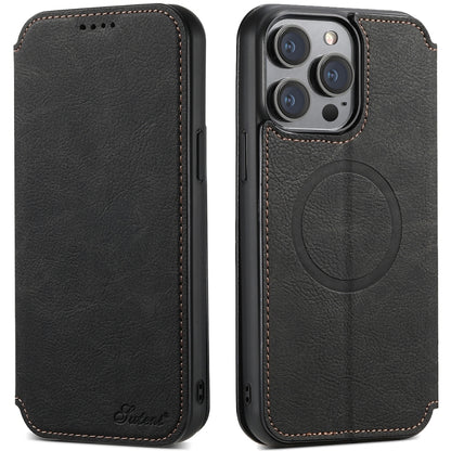 Suteni J06 Retro Matte Litchi Texture Leather MagSafe Phone Case, For iPhone 16 Pro, For iPhone 16 Plus, For iPhone 16, For iPhone 15 Pro Max, For iPhone 15 Pro, For iPhone 15 Plus, For iPhone 15