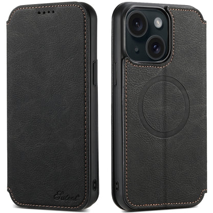 Suteni J06 Retro Matte Litchi Texture Leather MagSafe Phone Case, For iPhone 16 Pro, For iPhone 16 Plus, For iPhone 16, For iPhone 15 Pro Max, For iPhone 15 Pro, For iPhone 15 Plus, For iPhone 15