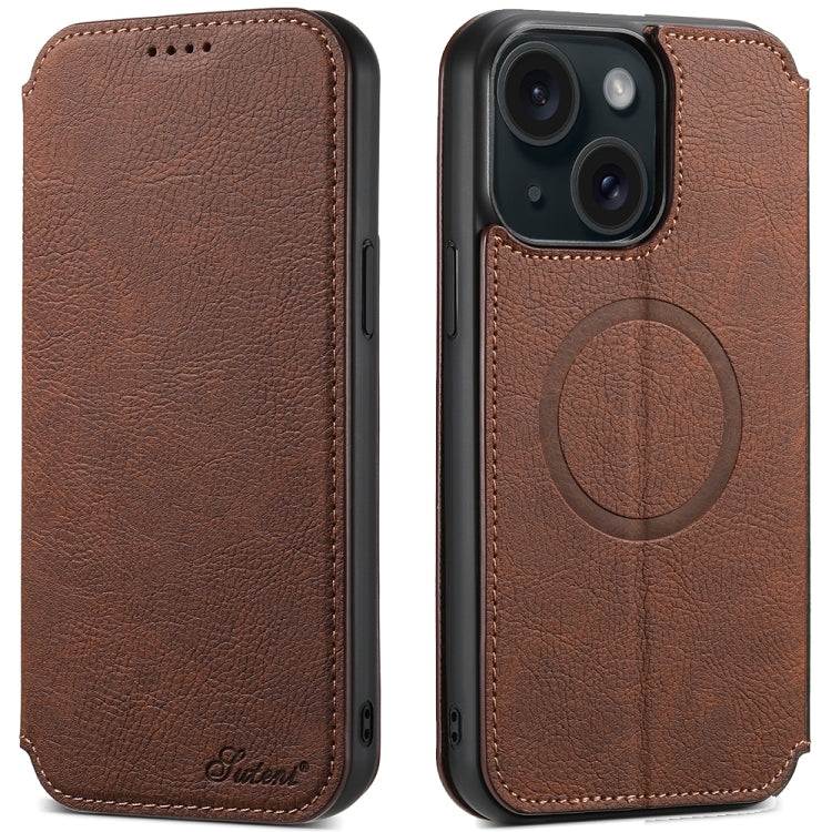 Suteni J06 Retro Matte Litchi Texture Leather MagSafe Phone Case, For iPhone 16 Pro, For iPhone 16 Plus, For iPhone 16, For iPhone 15 Pro Max, For iPhone 15 Pro, For iPhone 15 Plus, For iPhone 15