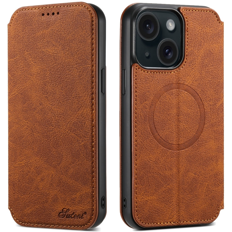 Suteni J06 Retro Matte Litchi Texture Leather MagSafe Phone Case, For iPhone 16 Pro, For iPhone 16 Plus, For iPhone 16, For iPhone 15 Pro Max, For iPhone 15 Pro, For iPhone 15 Plus, For iPhone 15