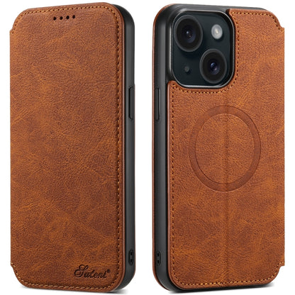 Suteni J06 Retro Matte Litchi Texture Leather MagSafe Phone Case, For iPhone 16 Pro, For iPhone 16 Plus, For iPhone 16, For iPhone 15 Pro Max, For iPhone 15 Pro, For iPhone 15 Plus, For iPhone 15